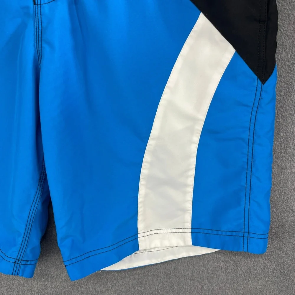 Speedo Mens Swim Trunks Blue Black White Geometric Athletic Size‎ L